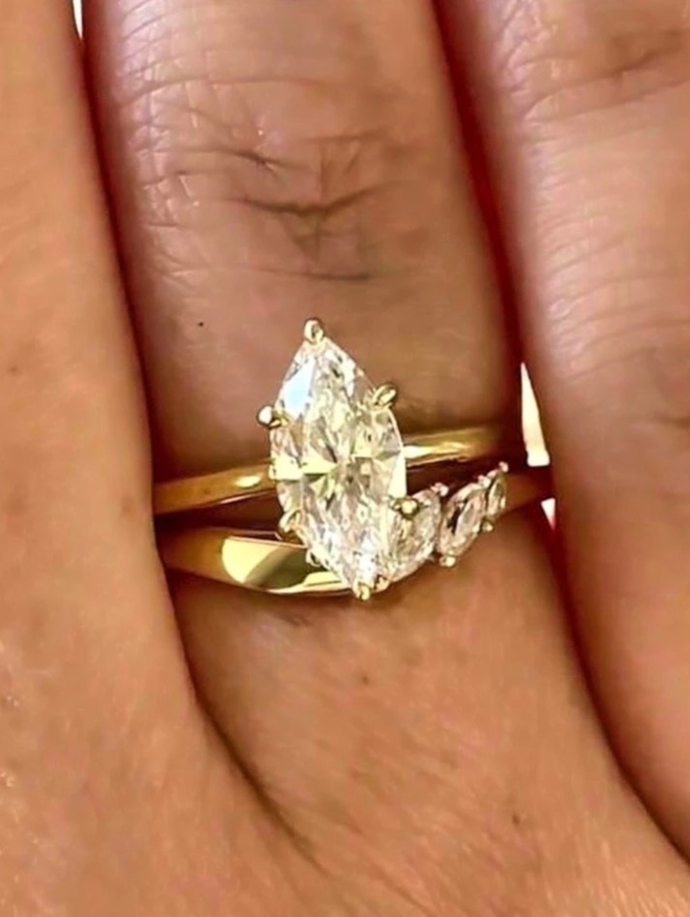 14K Gold Marquise Stone Ring